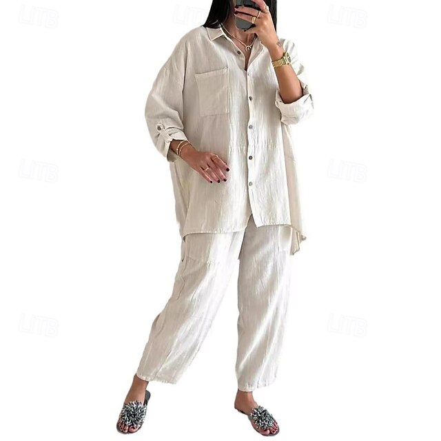 Women's Shirt Pants Sets Bolero Top Long Sleeve Shirt
