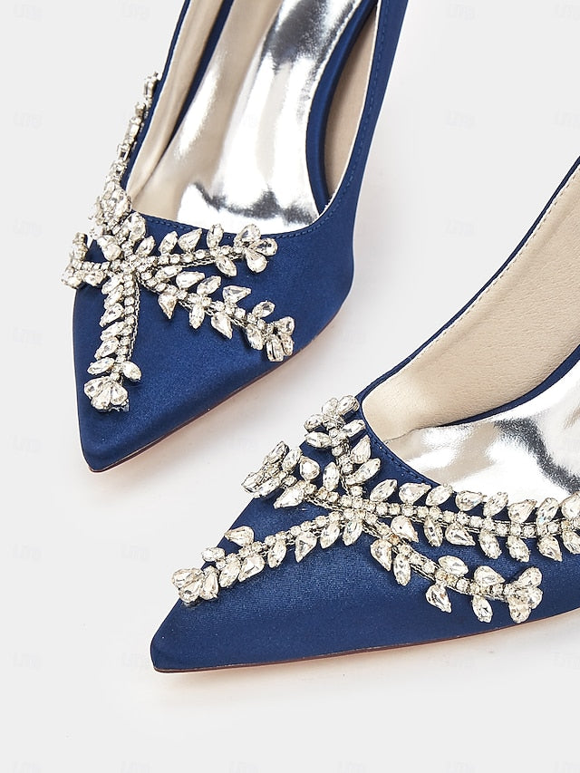 Rhinestone-Embellished – Women's Satin Heels Stiletto