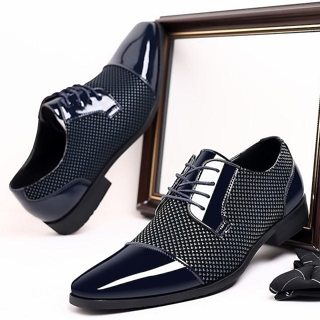 Patent Lace-Up Men's Shoes Formal Leather Faux Black