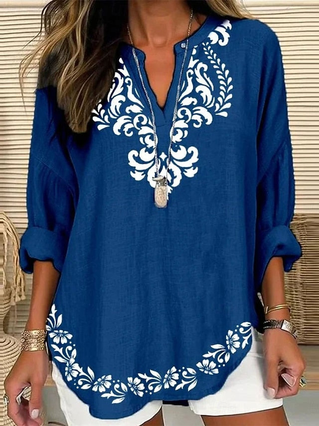 Women's Shirt Blouse Print Graphic Marble Casual Long