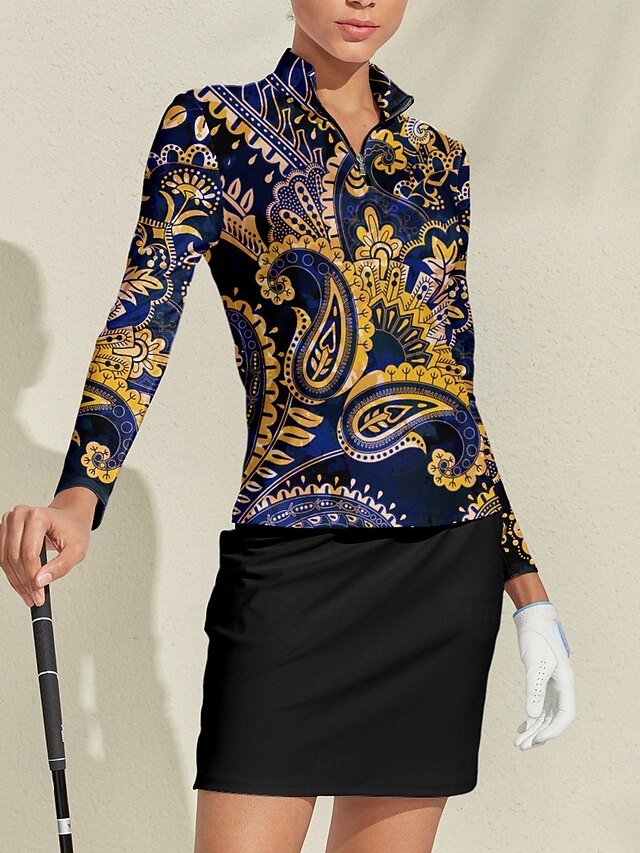 Women's Golf Polo Shirt Dark Blue Long Sleeve Top Ladies