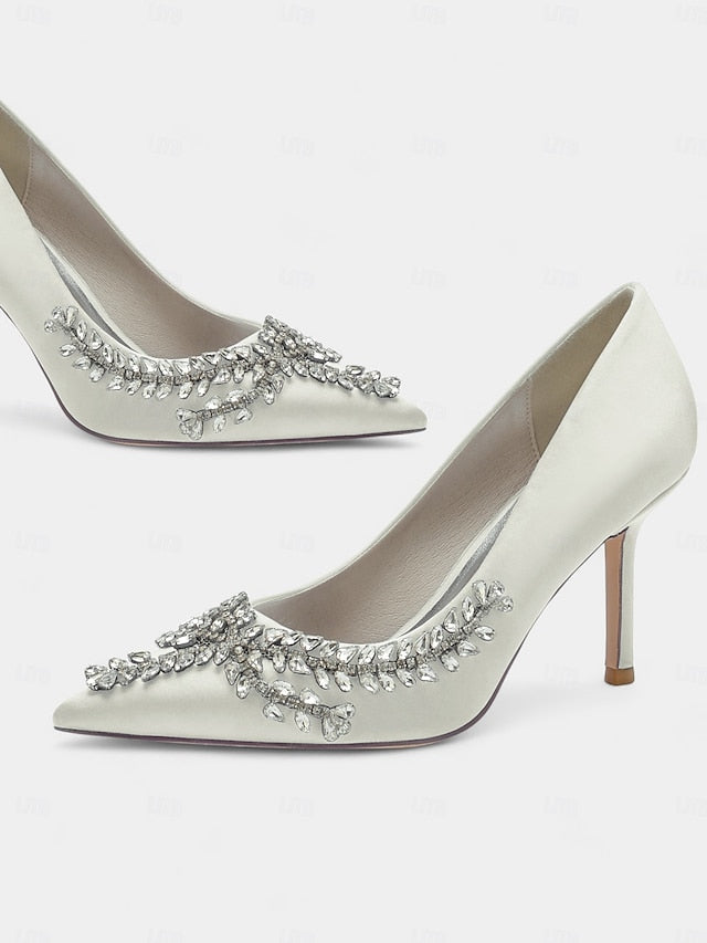 Rhinestone-Embellished – Women's Satin Heels Stiletto