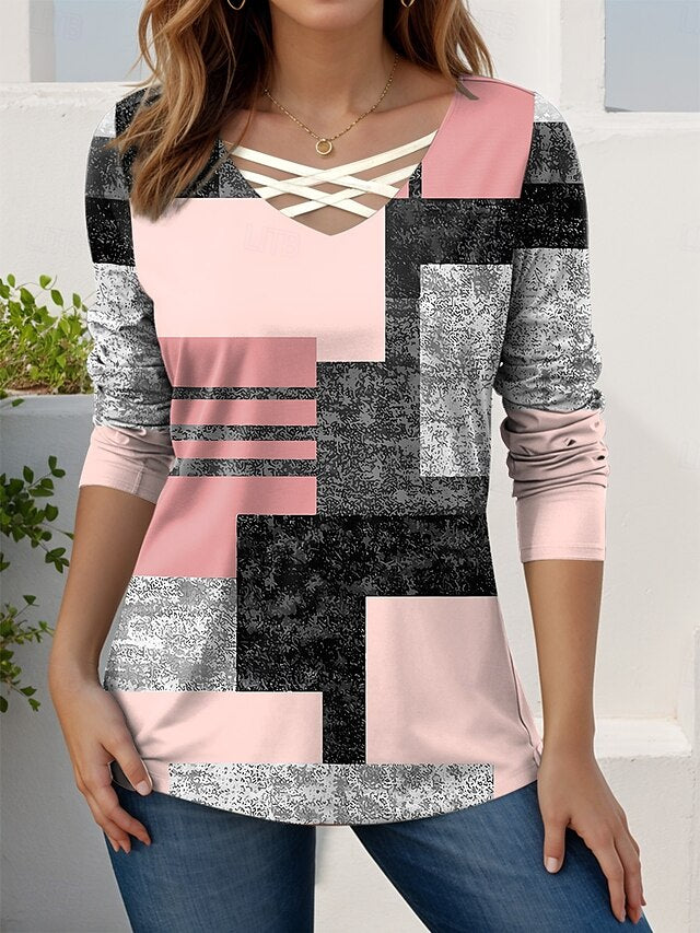 Women's T Shirt Cut Out Print Graphic Geometric Vintage