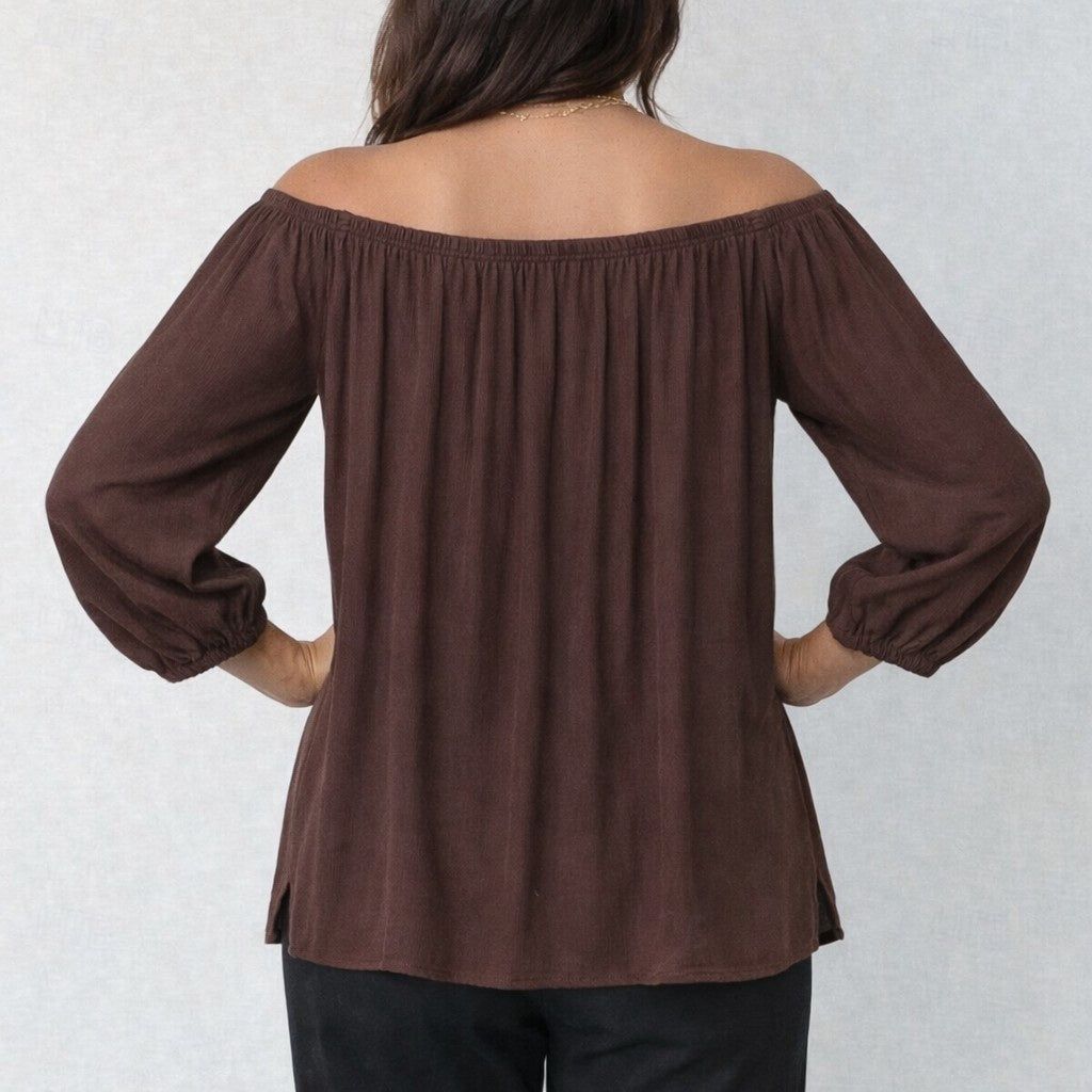 Women's Cold Shoulder Tops T Shirt Side Split Pleats Solid