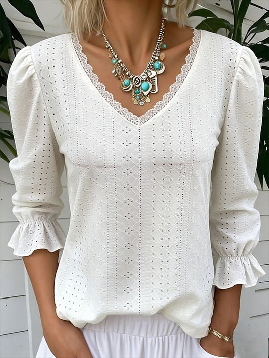 Women's Shirt Blouse Eyelet top Long Sleeve Tops Eyelet