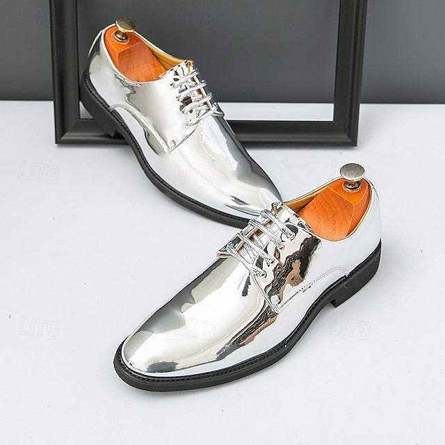 Lace-Up – Men Leather Patent Shiny for Sleek Gold Shoes