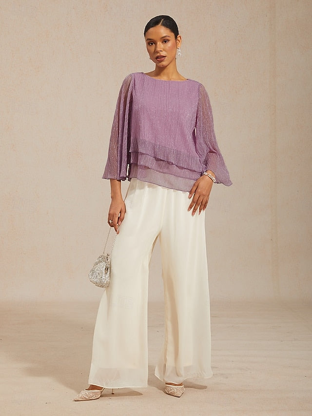 Women's Blouse Dressy Tops Chiffon Tops Pleated Glitter