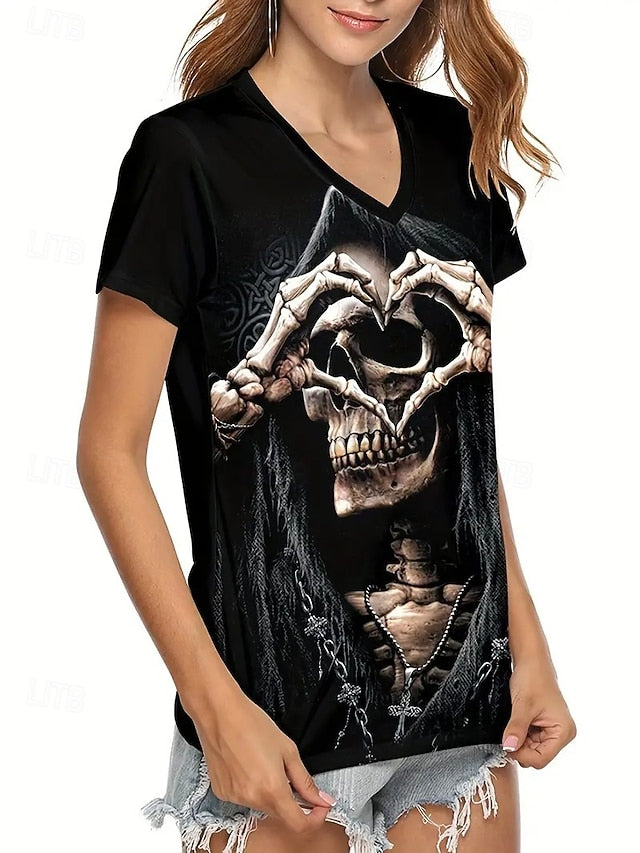 Women's T Shirt Skulls Floral Striped Stylish Casual Funny