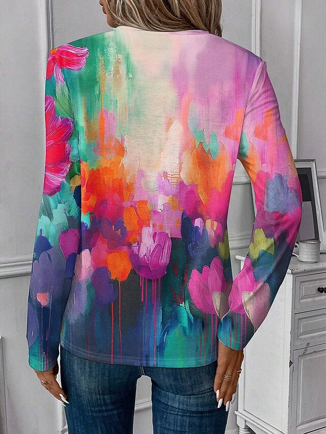 Women's T Shirt Quarter Zip Long Sleeve Casual Graphic