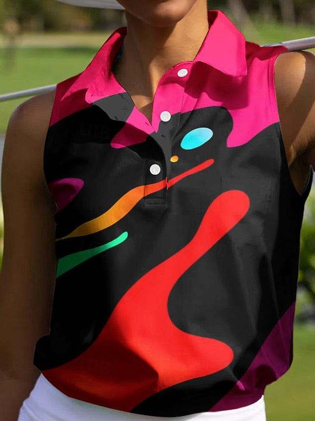 Women's Golf Polo Shirt Golf Clothes Pink Sleeveless Sun