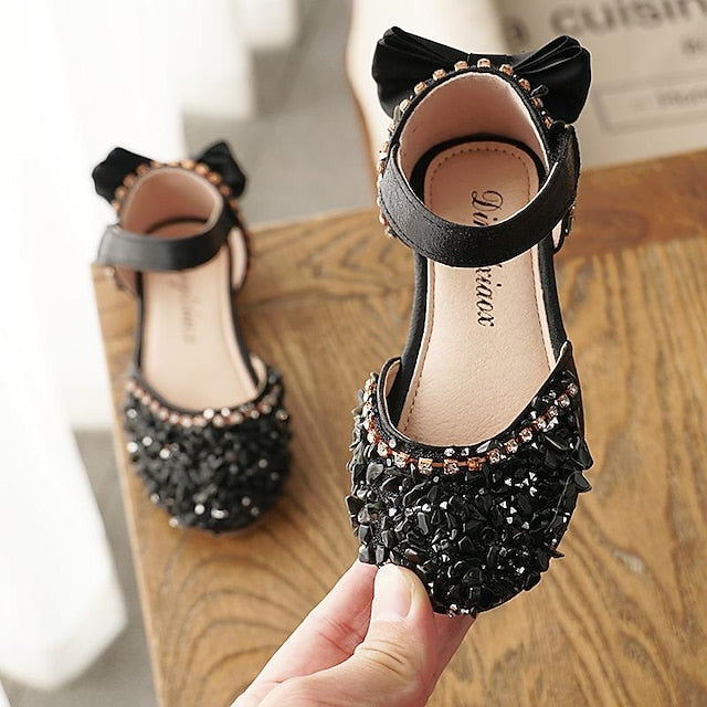Girls' and with Girl Bow Sparkly Shoes Flower Crystal Satin
