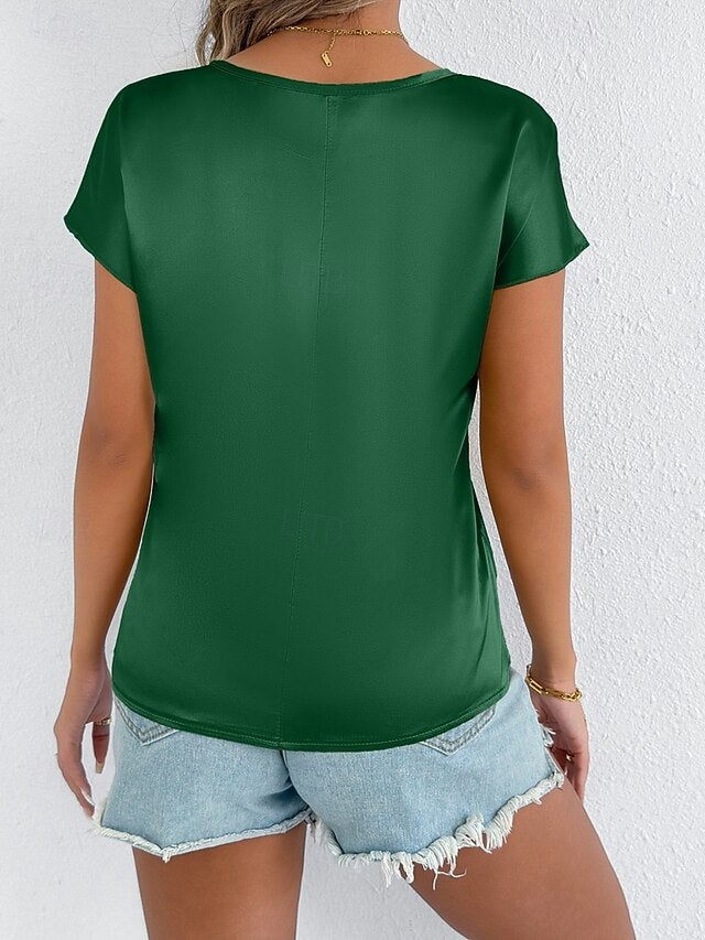 Women's Satin T Shirt Solid Color Elegant Stylish Short
