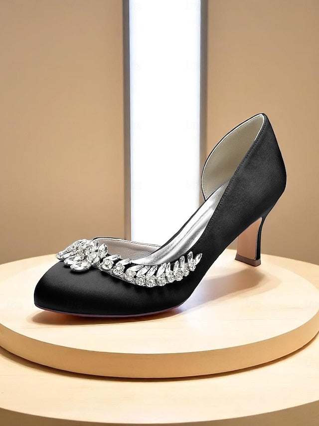 Heel Kitten Low Toe Women's Heels Satin Round - Silver