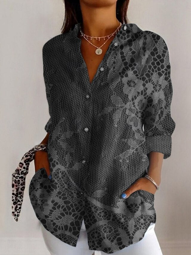 Women's Shirt Pocket Buttons Print Floral Graphic Ethnic