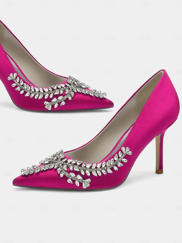 Rhinestone-Embellished – Women's Satin Heels Stiletto