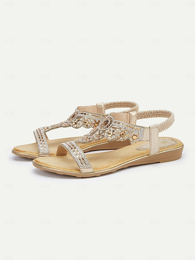 T-Strap – Elegant Sandals Women's Rhinestone Embellished