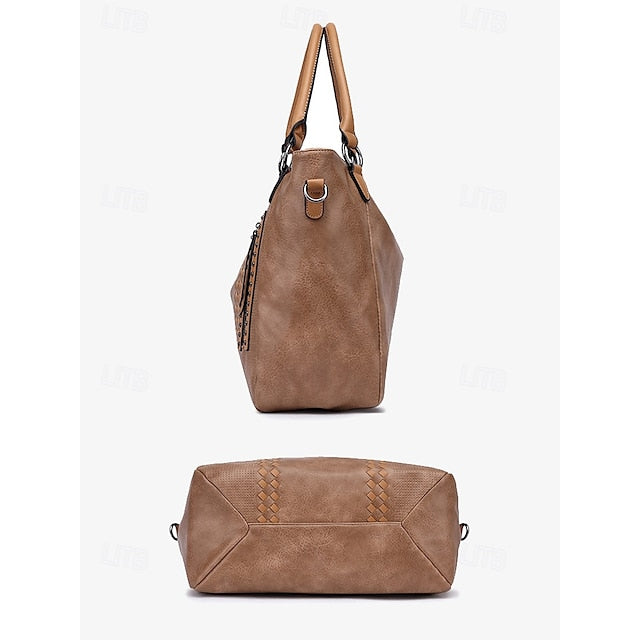 Brown Tote Spacious Women's Leather Bag Handbag Faux –