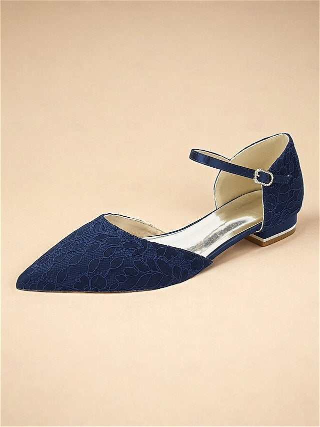 Ankle Women's Lace Flats Navy and Pointed Blue Strap with