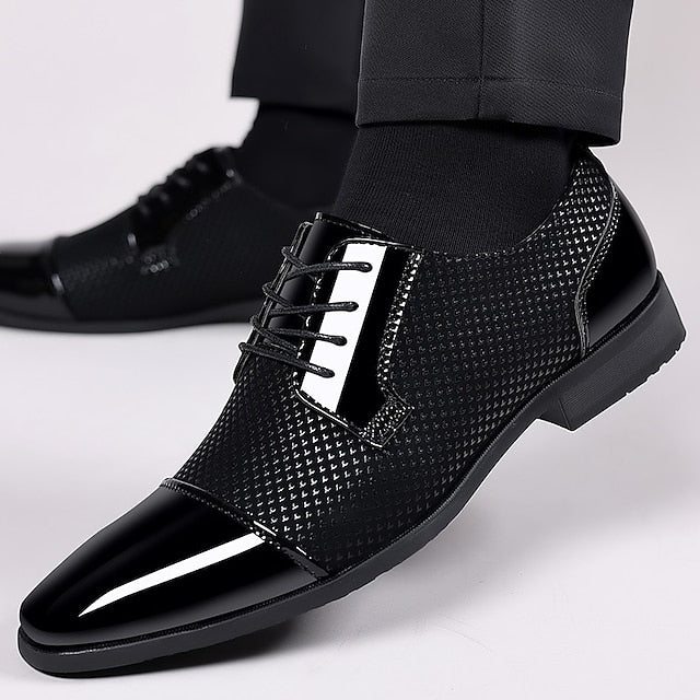 Patent Lace-Up Men's Shoes Formal Leather Faux Black