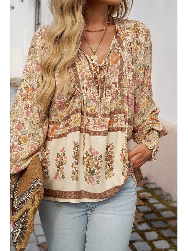 Women's Shirt Blouse Print Flower Daily Stylish Casual Long