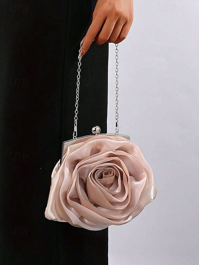 Women's Elegant Clutch Satin Rose – Evening Flower Purse