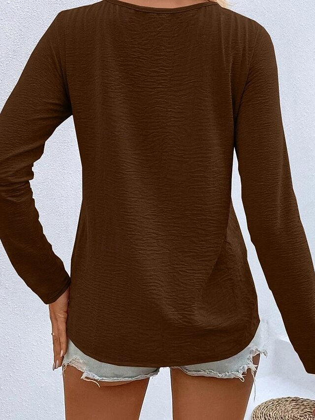 Women's T Shirt Button Front Textured Solid Color Fashion