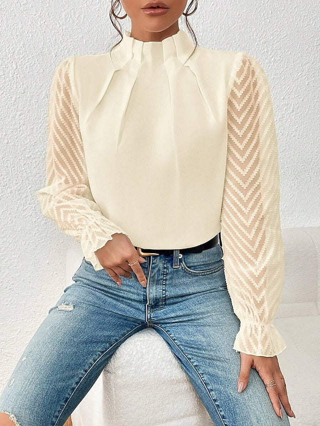 Women's Shirt Blouse Daily Basic Mesh Long Sleeve Regular