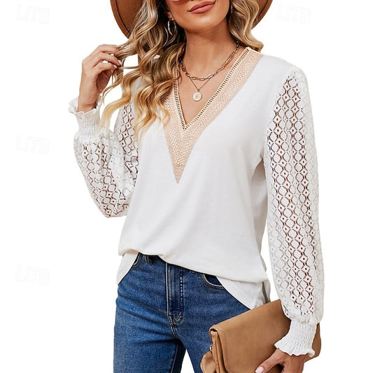 Women's Shirt Blouse Lace Tops Long Sleeve Tops Patchwork