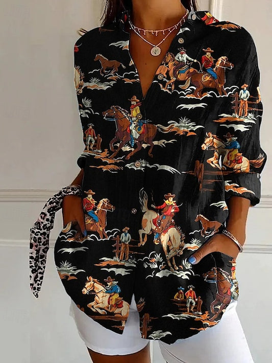 Women's Shirt Blouse Buttons Print Flower Modern Casual