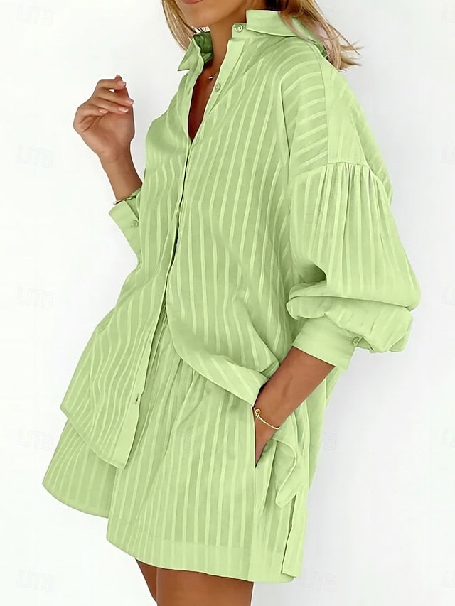 Women's Shorts Sets Bolero Top Long Sleeve Shirt Collar