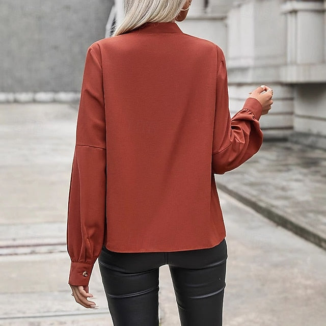 Women's Shirt Elegant Satin Top Blouse Ruched Buttons Plain