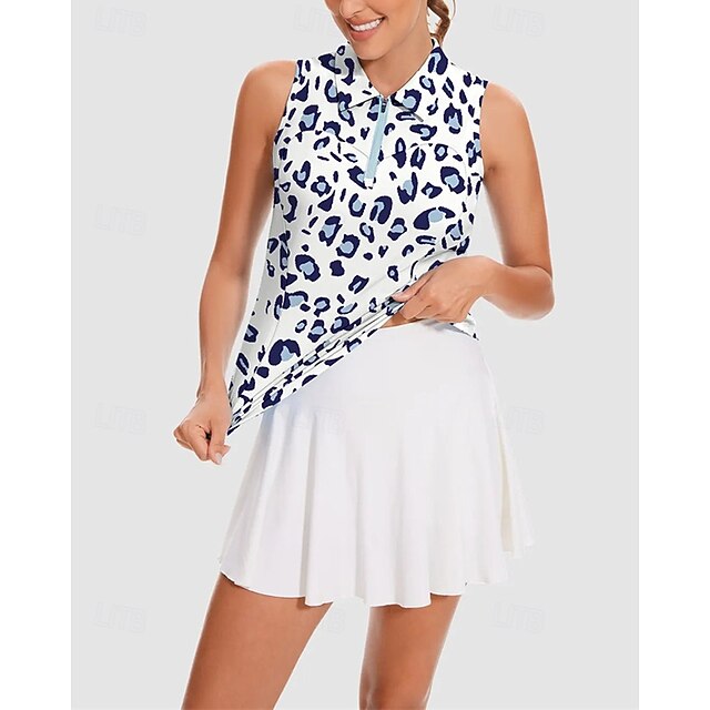 Women's Leopard Tennis Shirt Sleeveless Print UPF50+ Quick