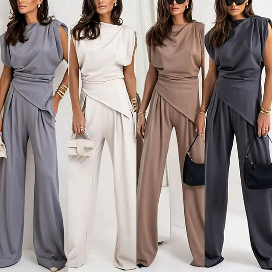 Women's Pants Sets Bolero Top Sleeveless Crew Neck Solid