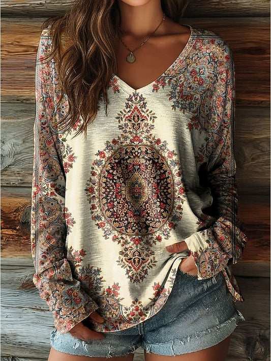Women's Boho T Shirt Floral Graphic Plants Vintage Stylish