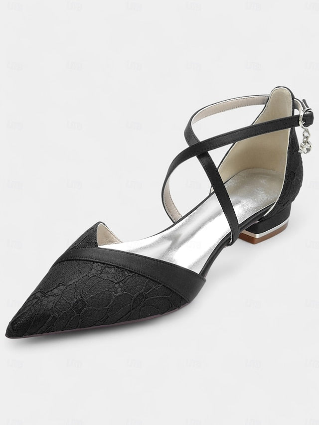 Cross-Strap with Satin Shoes Heel Navy for Blue Low Overlay Lace