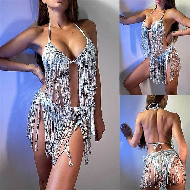 Samba Dancewear Women's Dazzling Silver Sequin Fringe 2