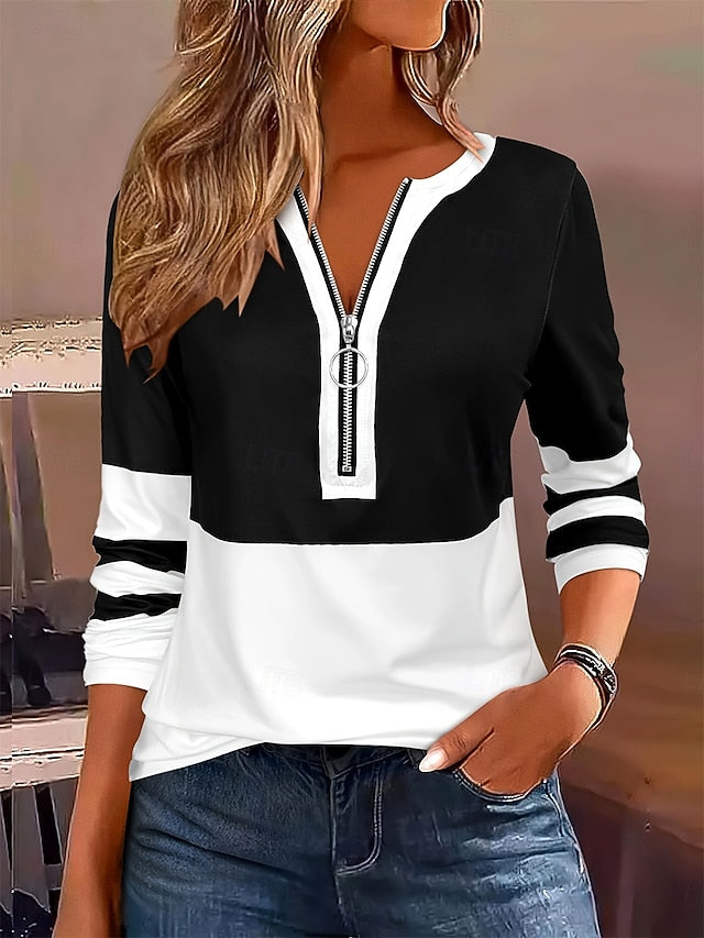 Women's T shirt Long Sleeve Graphic Color Block Striped