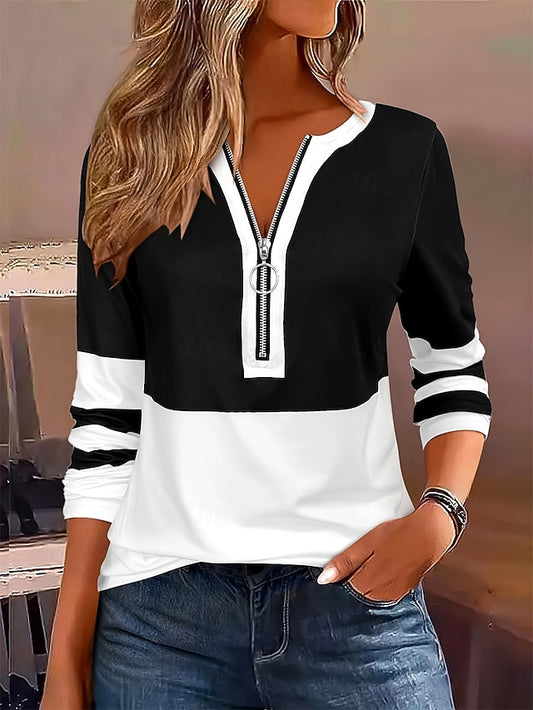 Women's T shirt Long Sleeve Graphic Color Block Striped