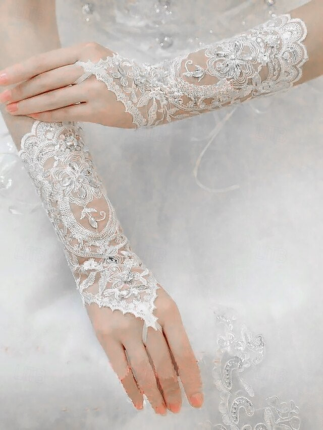 with Elegant Accessories Lace Gloves – Bridal Wedding Pearls