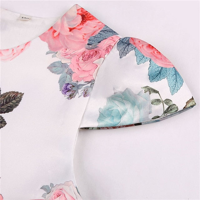 Party Floral Sleeve Kids Girls' Short Dress Flower