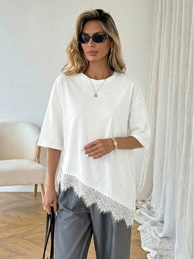 Women's Elegant Tunic T Shirt Asymmetrical Hem Plain
