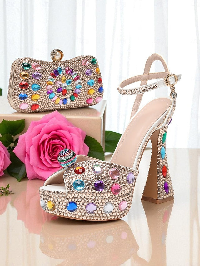 High Heel Sandals Matching Rhinestone Platform Women's with