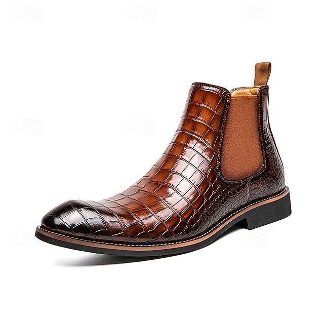 Slip-On Pattern Boots – Men's Crocodile Brown Chelsea