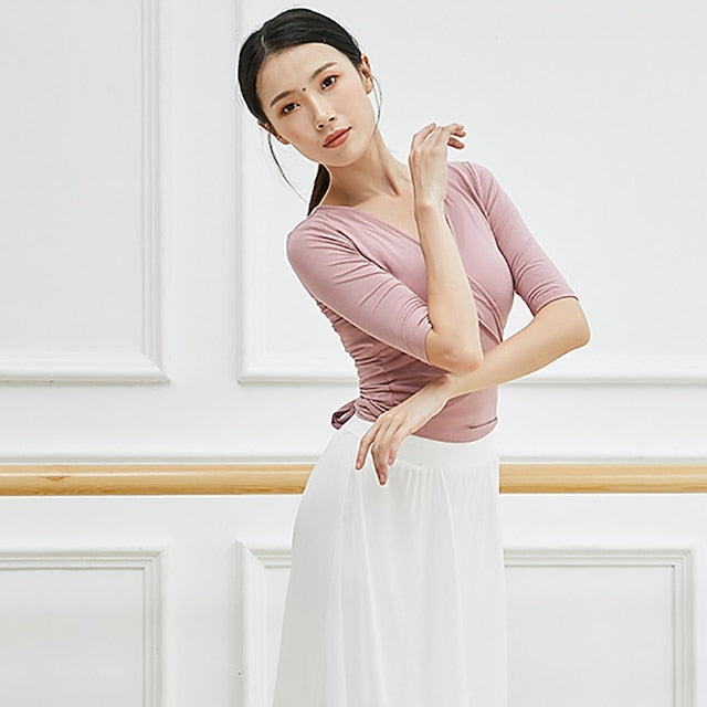 Breathable Ballet Top Ruching Bandage Solid Women's