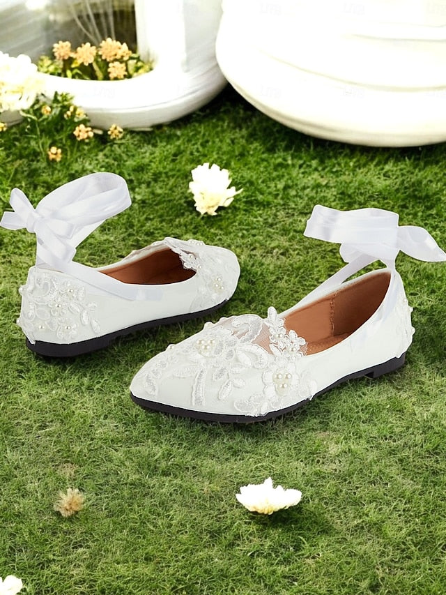 Ties Shoes Ribbon Flats Wedding Elegant - Lace Bridal with White
