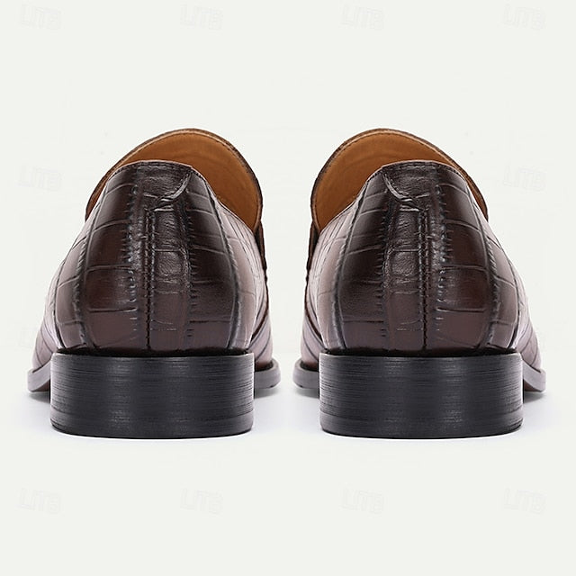 Crocodile Men's Dress Pattern Classic Brown - Leather Shoes