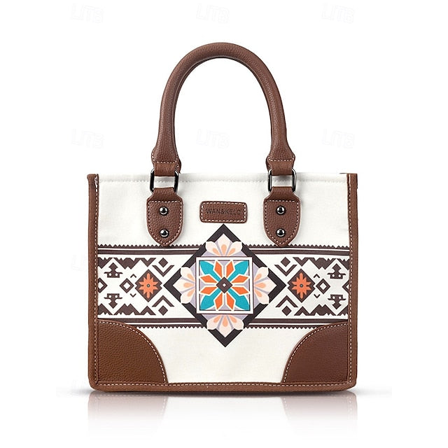Canvas Handbag Women's and Leather Faux Set Ethnic with