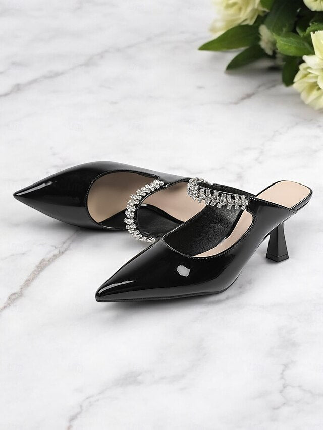 Pointed-Toe Heeled Slip-On Rhinestone Women's Embellished