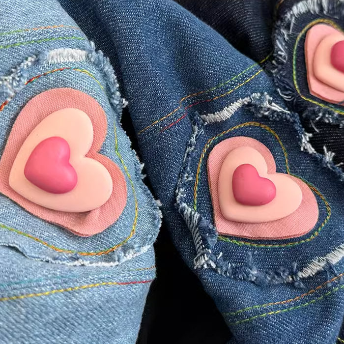 Heart Patch Denim Beret Hat