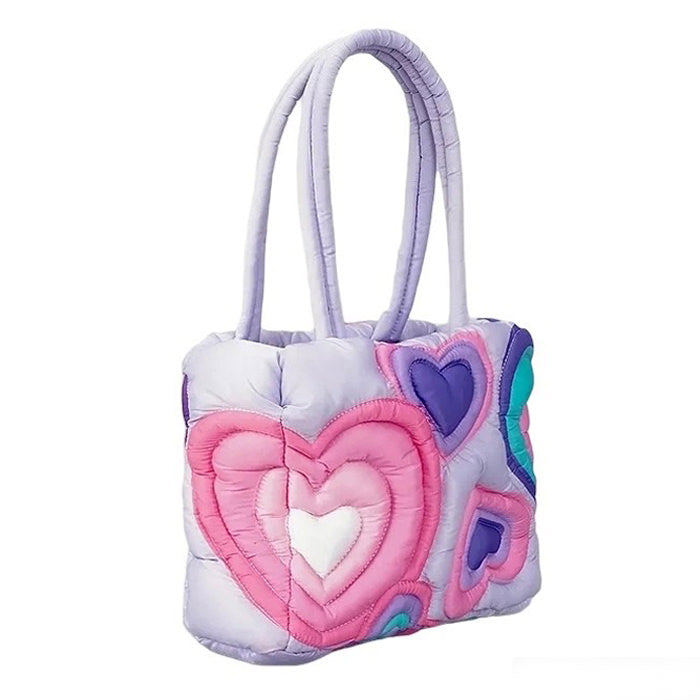 Colorful Heart Puffer Shoulder Bag